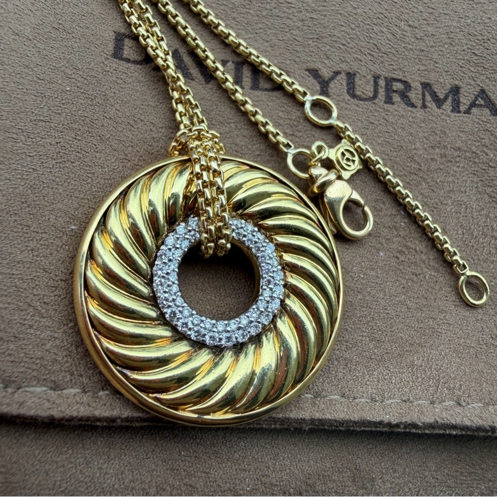 ❤️ David Yurman 18K Yellow Gold Diamond Thoroughbred Pendant Necklace - Picture 7 of 9